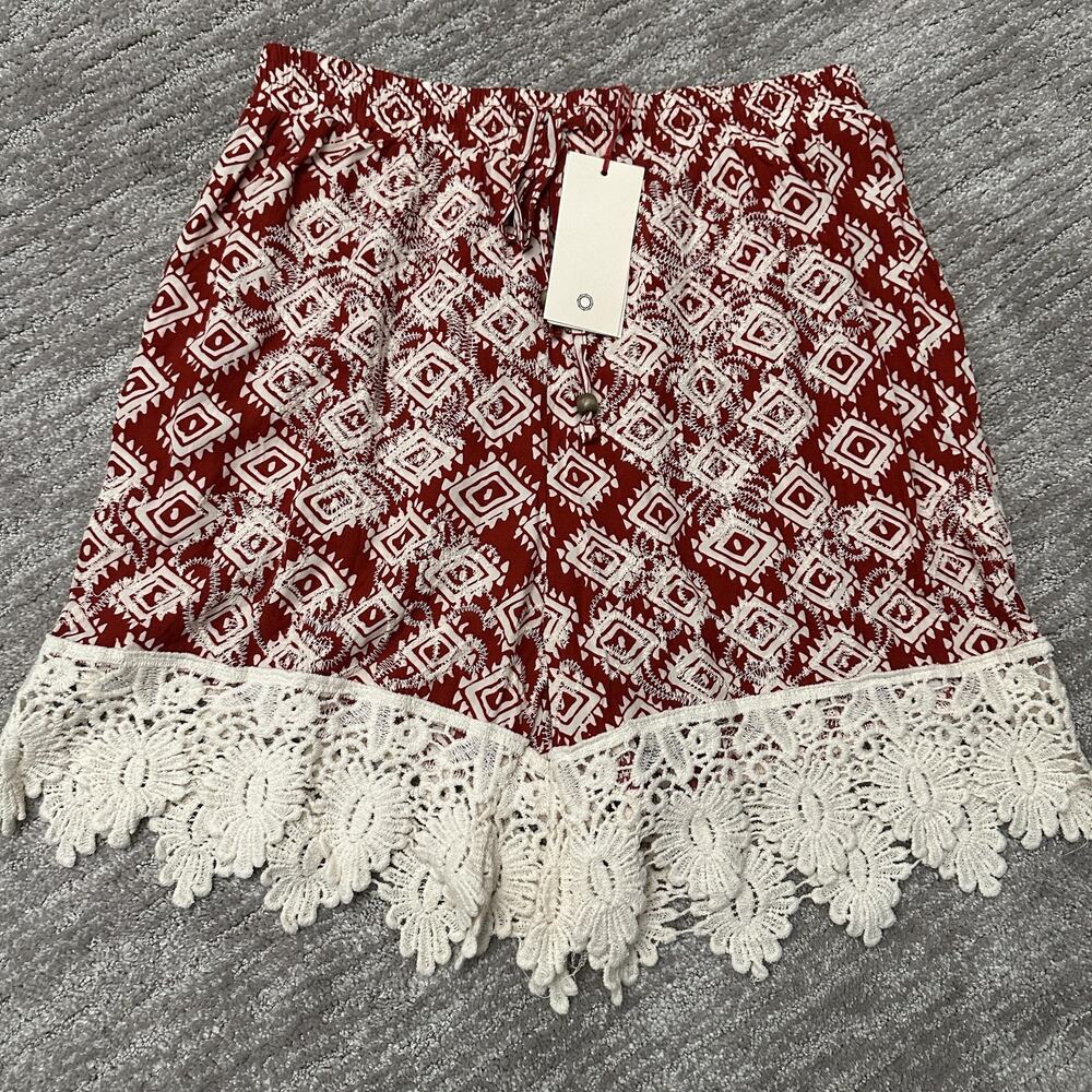 Solitaire Kimono Shorts Set Womens Large Red White Crochet Boho Festival New - Picture 2 of 16